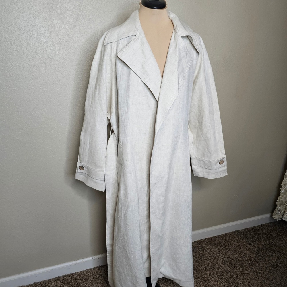 NWT Mango 100% Linen Trench Coat Oatmeal Beige Longline Belted Duster XS S M - Picture 5 of 13